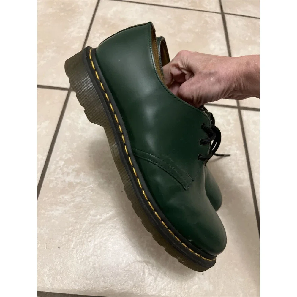 Dr. Martens Men’s Green Leather 3-Eye Derby with Brown Sole